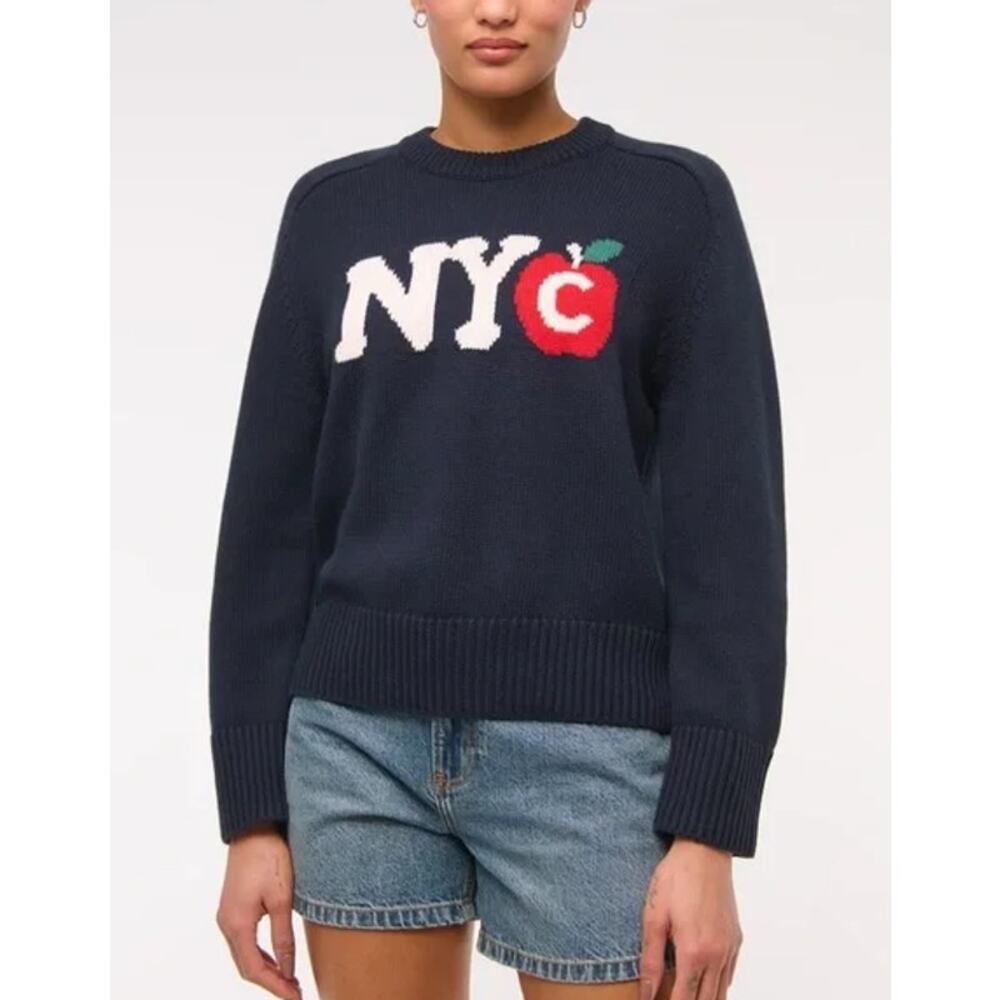 Abercrombie & Fitch Madeline NYC Crew Neck Big Apple Sweater Chunky Knit Preppy